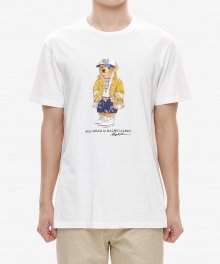 커스텀 슬림 핏 베어 티셔츠 - 화이트