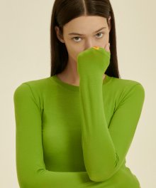 Tencel Silky Crop Long Sleeve T-shirt [OLIVE GREEN]