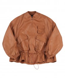 Fake Leather Fisherman String Jacket [Camel]