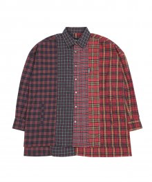 Oversized Check Mixed Shirt [Red]