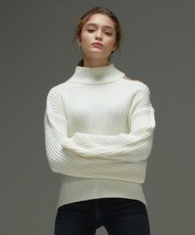 shoulder slit turtleneck sweater Ivory