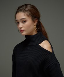 shoulder slit turtleneck sweater Black