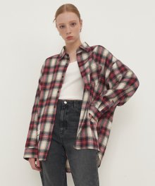 [UNISEX] OVERFIT SQUARE CHECK SHIRT_RED