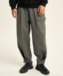 Velcro Wide Deep Tuck Pants [Charcoal]