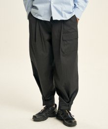 Velcro Wide Deep Tuck Pants [Black]