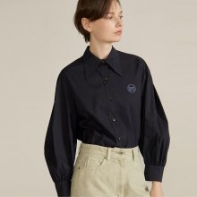 Shirred-sleeve Cotton Shirt [DARK NAVY] JYBL0D910N3