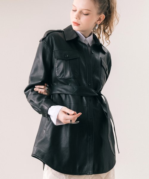 Куртка trench trucker leather goat BK