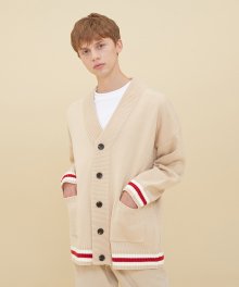 THREE LINE HEM AND CUFFS CARDIGAN_BEIGE