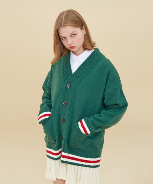 Кардиган THREE LINE HEM AND CUFFS_GREEN