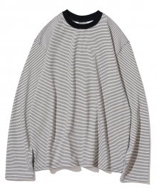 stripe u neck L/S tee black