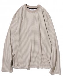 stripe u neck L/S tee ivory