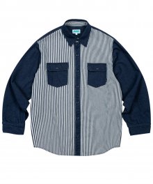 Stripe Denim Overfit Shirts Blue