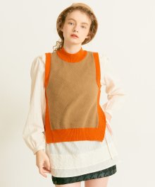Color Block Knit Vest_ Camel