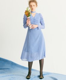 Shirring Point Midi Dress_ Blue