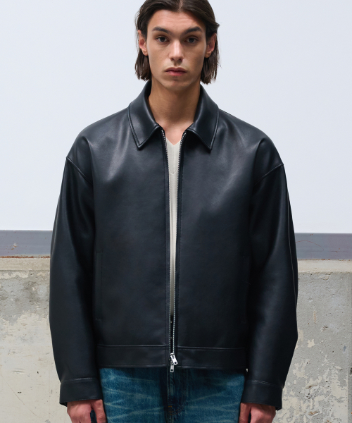 도프제이슨(doffjason) 오버핏 비건레더 싱글 자켓