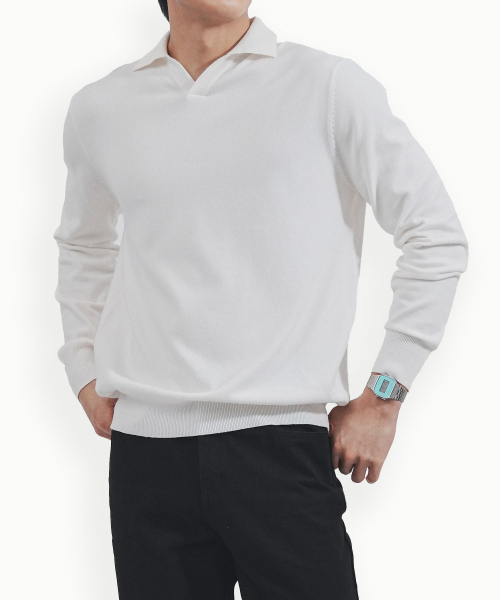 Трикотаж viscose soft cozy collar knit (Ivory, MEN)
