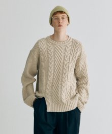 SLIT CABLE SWEATER - OATMEAL