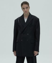 LAYERED DOUBLE BREASTED BLAZER - BLACK