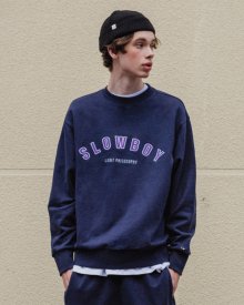 [슬로우보이]20FW LOGO APPLIQUE SWEAT SHIRT NAVY