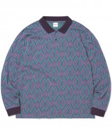 Jacquard Aztec L/SL Jersey Polo Purple