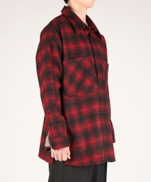 wool blend melton shirt jacket red multi