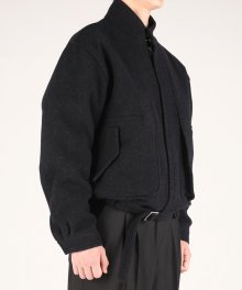 hem belted crop-blouson jacket navy