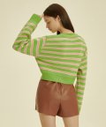 Stripe jacquard Knit Cardigan [GREEN]