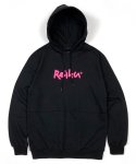 레이쿠(REIKU) rk neon pink logo wide poket black hoodie 후드티