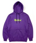 레이쿠(REIKU) rk neon yellow logo wide poket purple hoodie 후드티