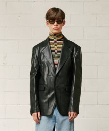 LEATHER BLAZER JACKET (BLACK)