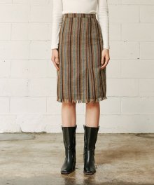 CUT OFF MIDI SKIRT (BROWN)