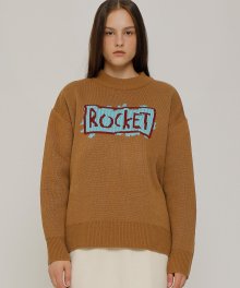 R ROCKET HAND DRAWING KNIT TOP_BROWN
