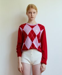 아가일 니트 탑 ARGYLE KNIT TOP - RED