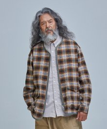 HEAVY FLANNEL ZIP UP JACKET _ BROWN