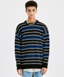 플로팅 스트라이프 오버핏 울 니트 스웨터 (블랙/블루)