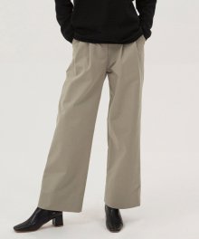 Tuck Cotton Pants - Khaki