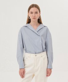 Cotton Shirring Wrap Shirt - Dust Blue
