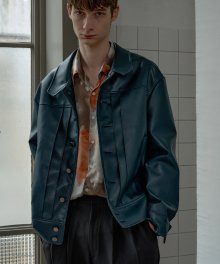 UNISEX PINTUCK SYNTHETIC LEATHER BLOUSON_GREEN