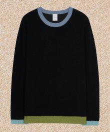 CASH BLENDED WOOL ROUND KNIT_BLACK COLOR POINT