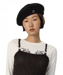 C METAL BROOCH WOOL BERET_BLACK