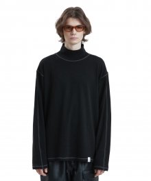 LIFUL CONTRAST TURTLENECK LONG SLEEVE TEE black