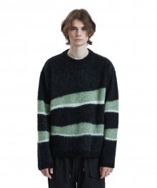 LIFUL MOHAIR WAVY STRIPED KNIT black