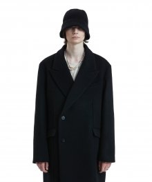 LIFUL CUT-OFF DOUBLE BREASTED COAT black