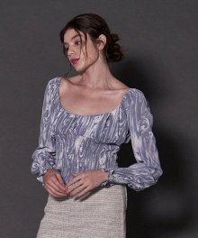 20ICMFW012 Marbling smocking blouse_Ink blue