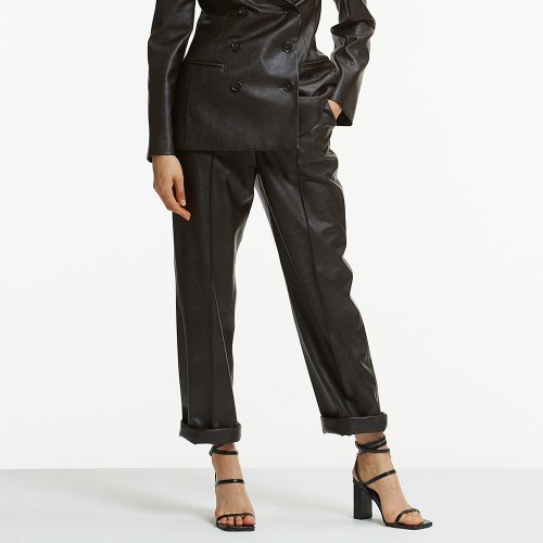 FAKE LEATHER PINTUCK широкие брюки коричневый