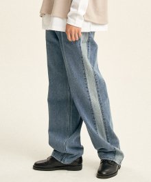 Side Line Reverse Denim Pants [Light Blue]