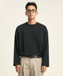 Pin Tuck L/S T-Shirts [Black]