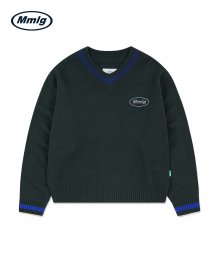 [Mmlg] V-NECK COLLEGE SWEATER (DEEP GREEN)