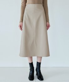 Leather Flare Long Skirt_Sand Beige