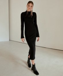 Layered Slim Long Dress  Black